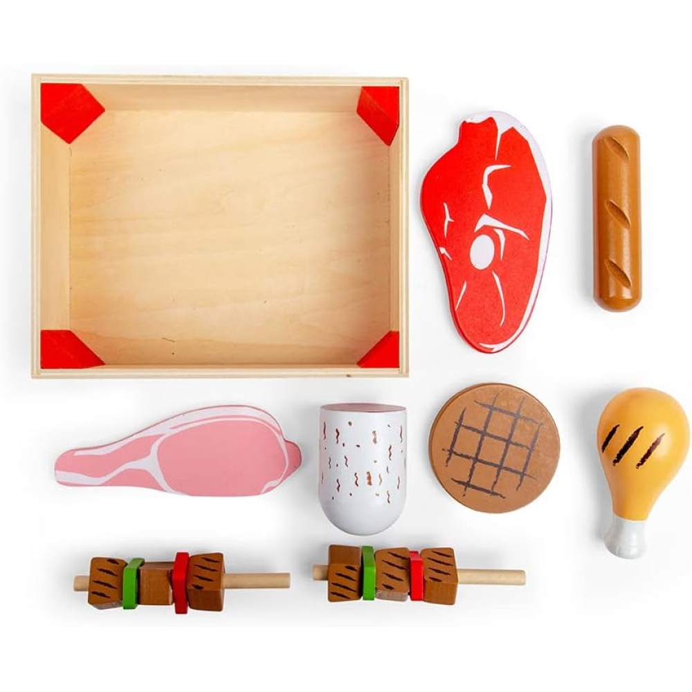 Bigjigs Toys Wooden Butcher’s Crate – Realistic Play Food Set