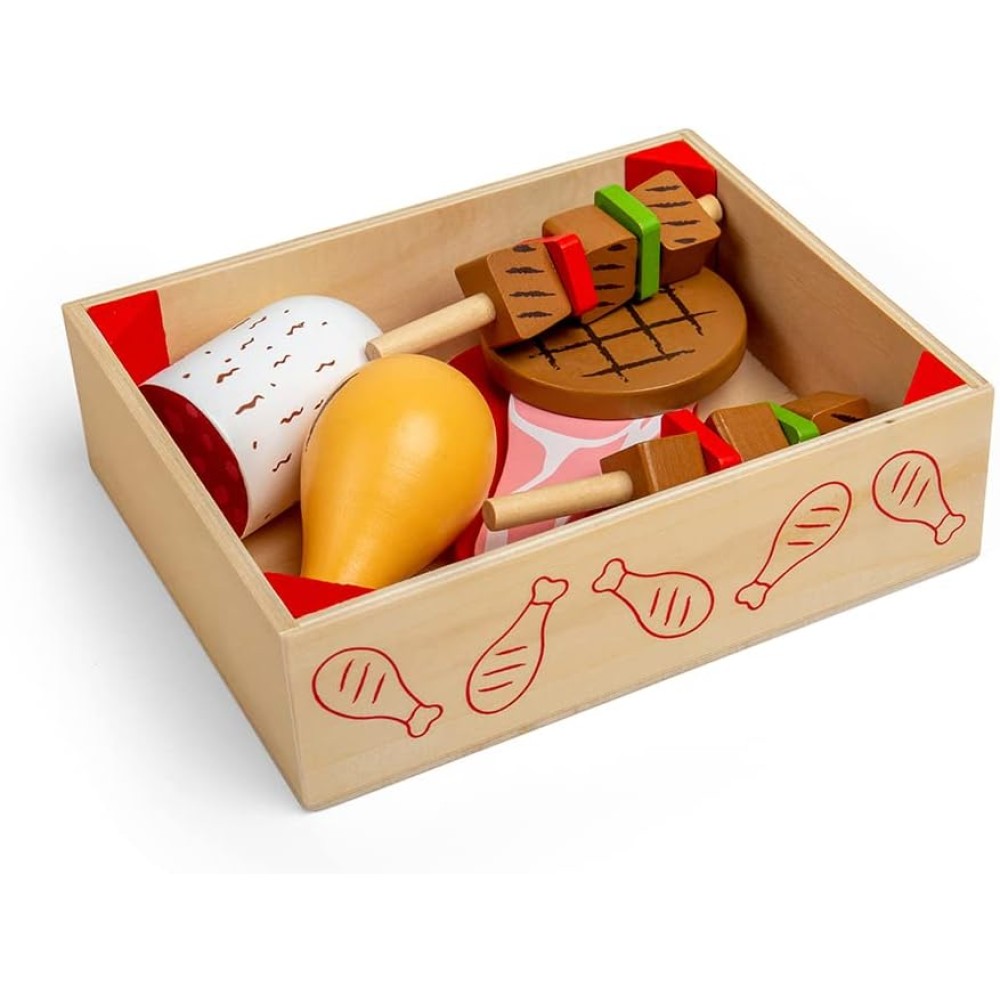 Bigjigs Toys Wooden Butcher’s Crate – Realistic Play Food Set