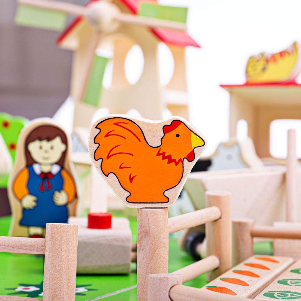 Bigjigs Toys Wooden Farm Playset – 50-Piece Set
