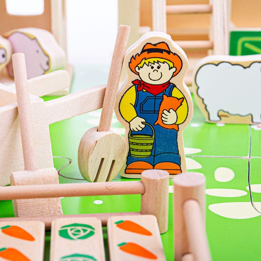 Bigjigs Toys Wooden Farm Playset – 50-Piece Set