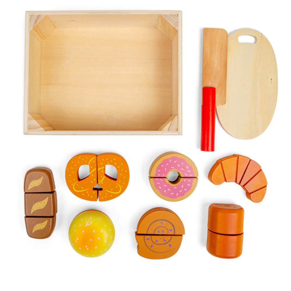 Bigjigs Toys Cutting Bread & Pastries Crate – Wooden Play Food Set