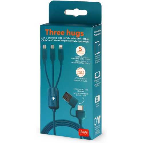  Legami - 3 in 1 Cactus Design Charging Cable - 120cm