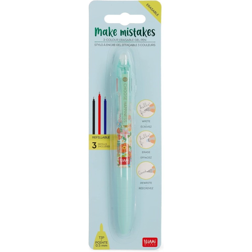 Legami - Erasable Gel Pen - 3 Colours - Flowers Theme