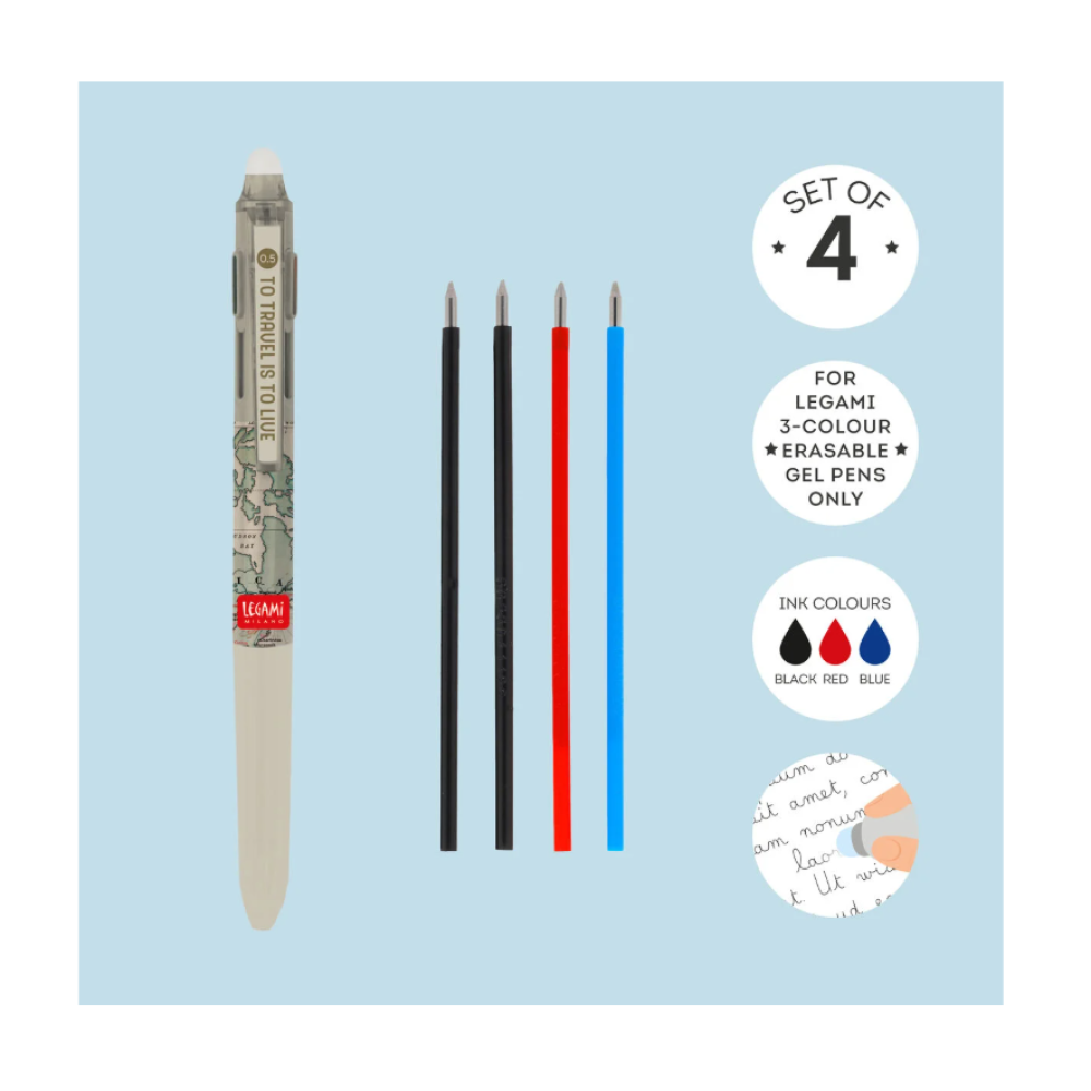 Legami - Set of 4 Refills for 3-Colour Erasable Gel Pens
