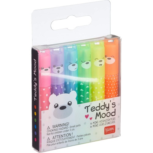 Legami - Set of 6 Mini Highlighters - Teddy’s Mood