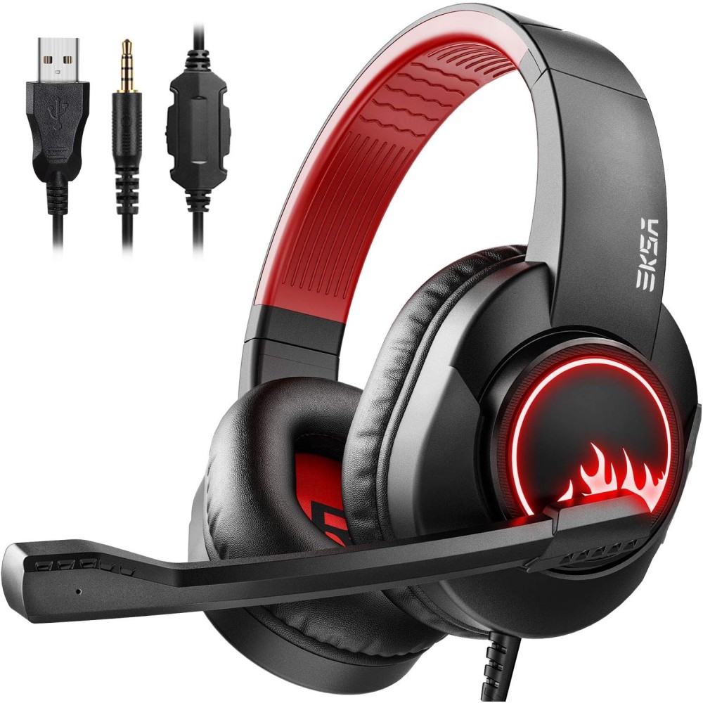 EKSA T8 PS4 Gaming Headset with Noise Cancelling Mic, Surround Sound, LED Light