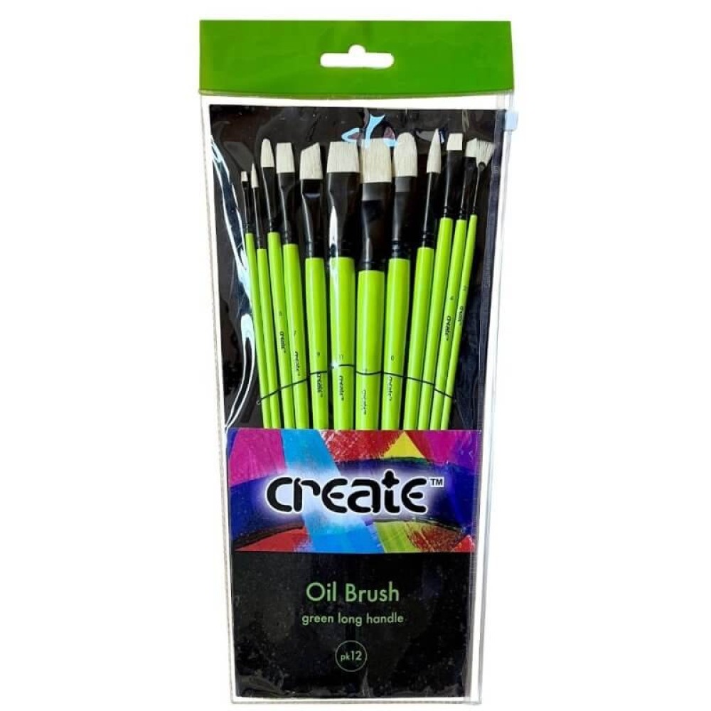 Create Green Long Handle Oil Brush Set of 12