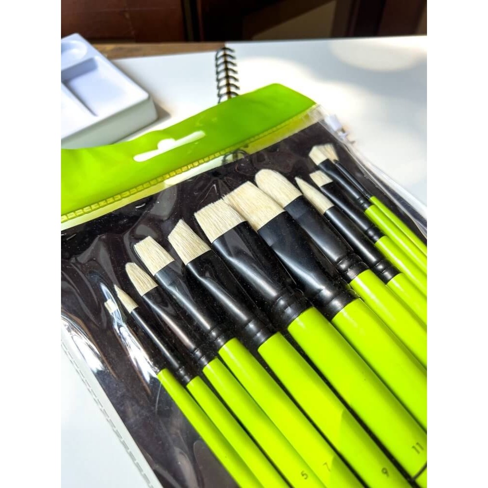 Create Green Long Handle Oil Brush Set of 12