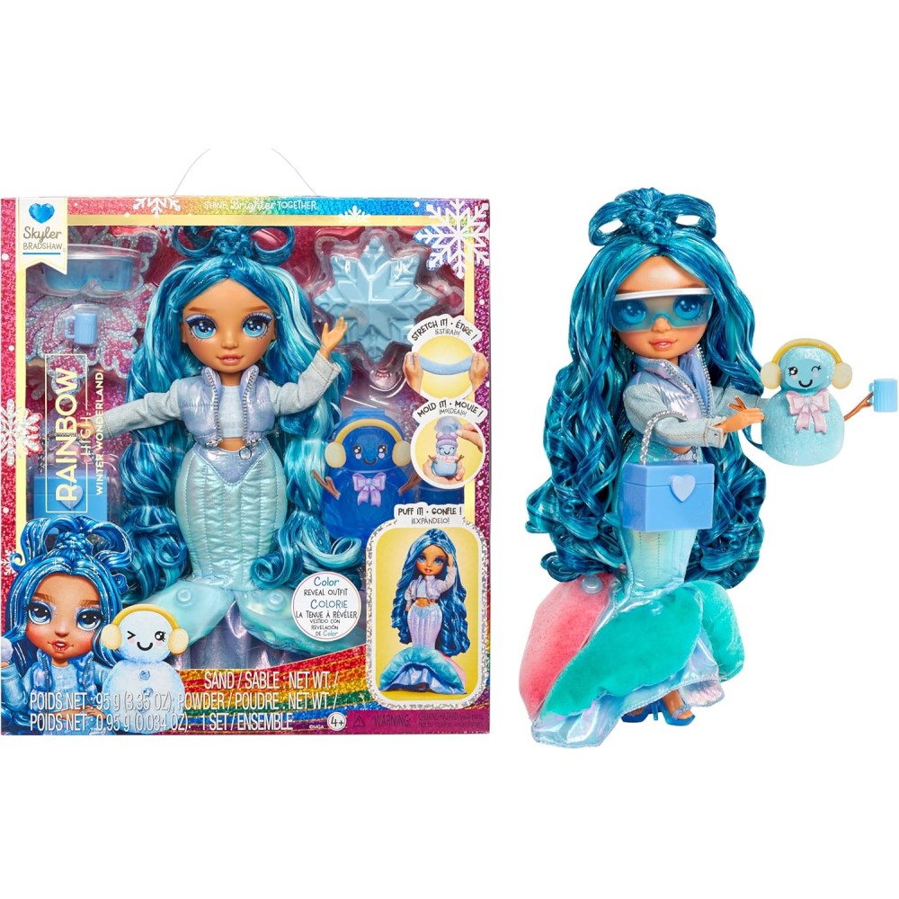 Rainbow High Winter Wonderland - Skyler (Blue) - Fashion Doll with Magic Snow and Snowman Kit