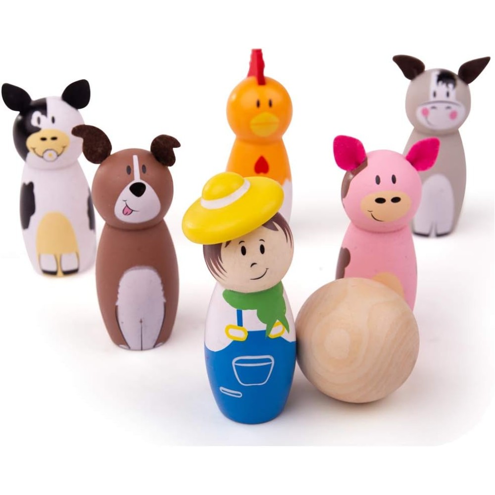 Bigjigs Toys Farm Wooden Skittles | Educational Wooden Toy for Toddlers