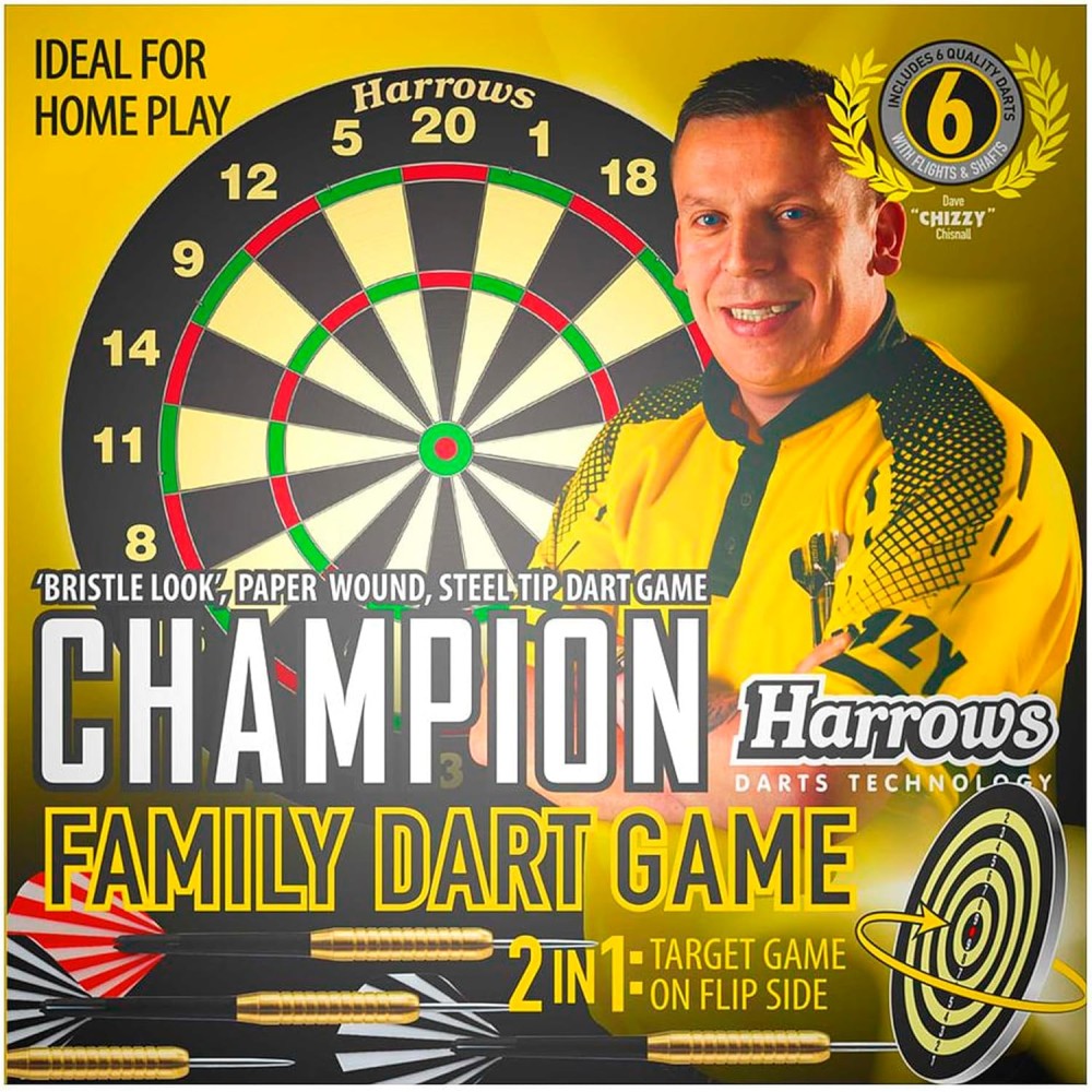 Harrows Dart Board Family Game | Double-Sided Dartboard Set with 6 Darts