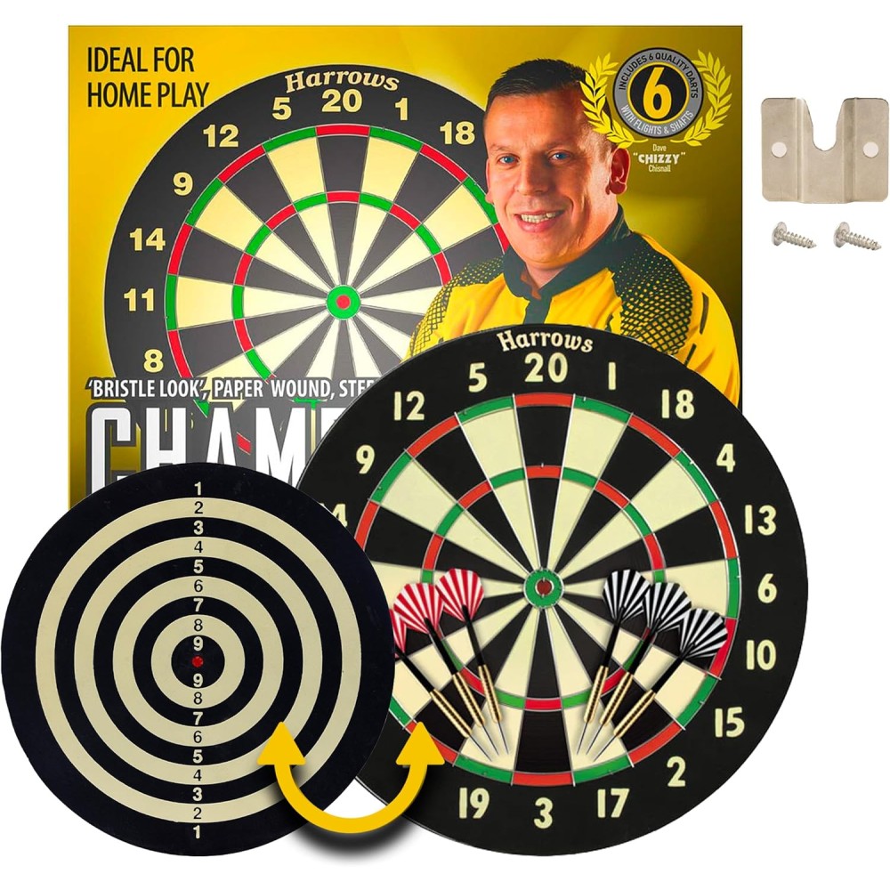 Harrows Dart Board Family Game | Double-Sided Dartboard Set with 6 Darts