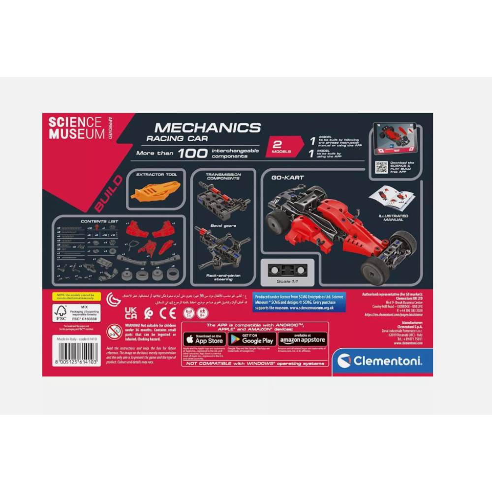 Clementoni Science Museum Mechanics Formula 1 Car 2‑in‑1 Building Set
