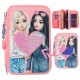TOPModel Triple Pencil Case With Reversible Sequins – Filled 3 Compartment Pink Heart Set 0012950