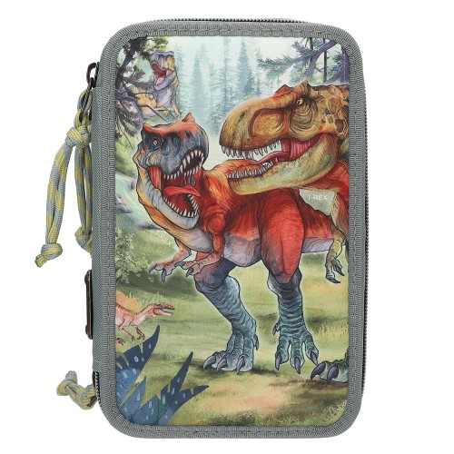 Dino World Triple Pencil Case BITE – Fully Filled 3 Compartment Dinosaur Pencil Case