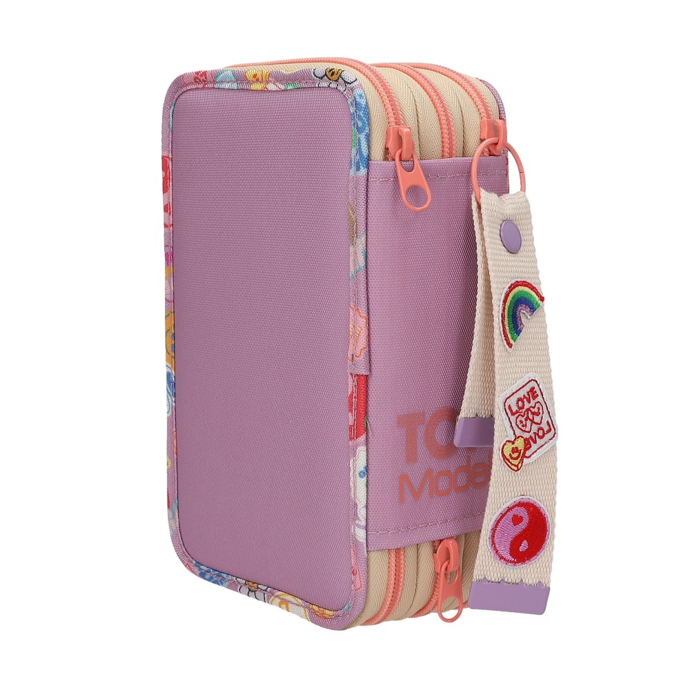 TOPModel Triple Pencil Case With Pendant – GIRL POWER – Fully Filled 3 Compartment Pencil Case