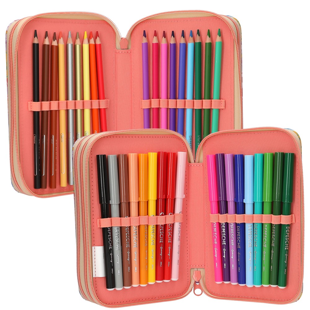 TOPModel Triple Pencil Case With Pendant – GIRL POWER – Fully Filled 3 Compartment Pencil Case