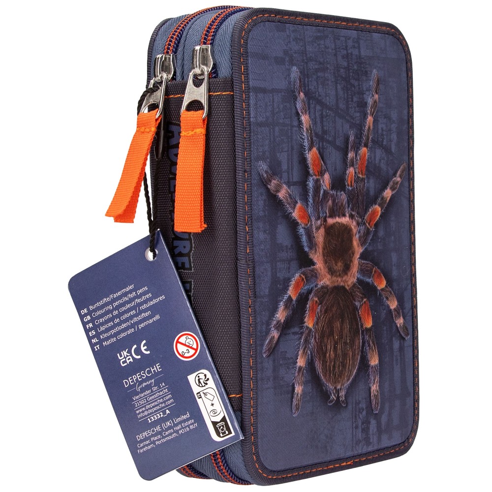 Adventure World Double Pencil Case With Spider – Filled 2 Compartment School Set