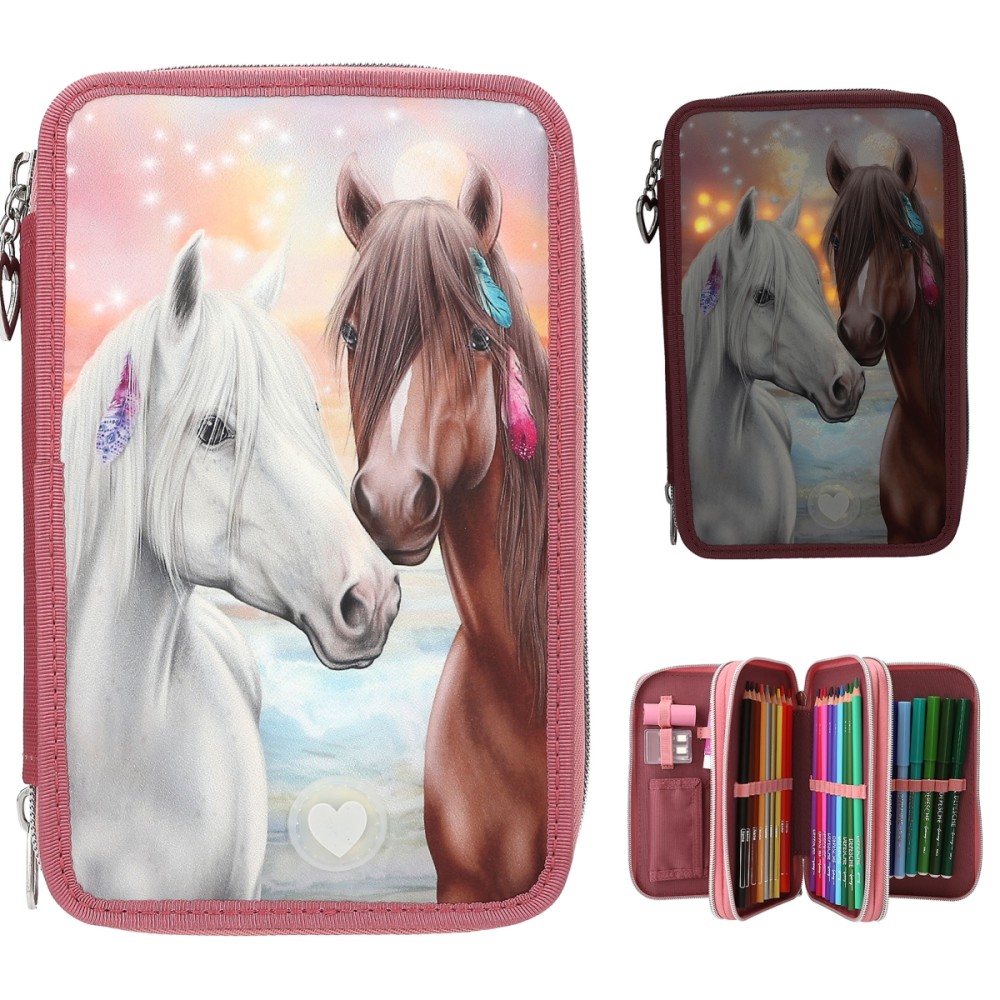 Miss Melody Triple Pencil Case LED – Light-Up Horse 3 Compartment Filled Set 0013416