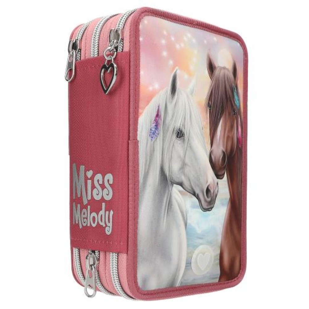 Miss Melody Triple Pencil Case LED – Light-Up Horse 3 Compartment Filled Set 0013416