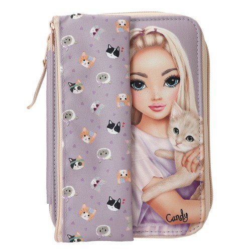 TOPModel Basic Duo Cat KITTY and DOGGY Pencil Case – Filled Lilac School Set with Removable Tube 0013658