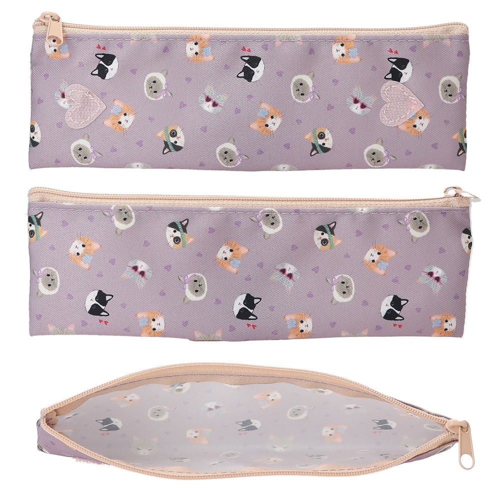 TOPModel Basic Duo Cat KITTY and DOGGY Pencil Case – Filled Lilac School Set with Removable Tube 0013658