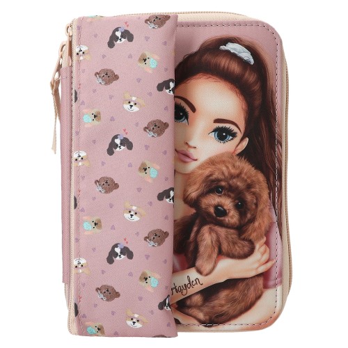 TOPModel Basic Duo Dog KITTY and DOGGY Pencil Case – Filled Lilac School Set with Removable Tube