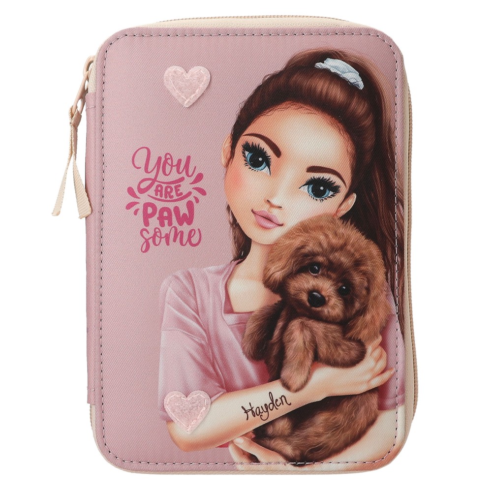 TOPModel Basic Duo Dog KITTY and DOGGY Pencil Case – Filled Lilac School Set with Removable Tube