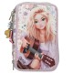 TOPModel Triple Pencil Case COWGIRL – Filled 3 Compartment Cream & Purple Set 0013664