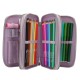 TOPModel Triple Pencil Case COWGIRL – Filled 3 Compartment Cream & Purple Set 0013664