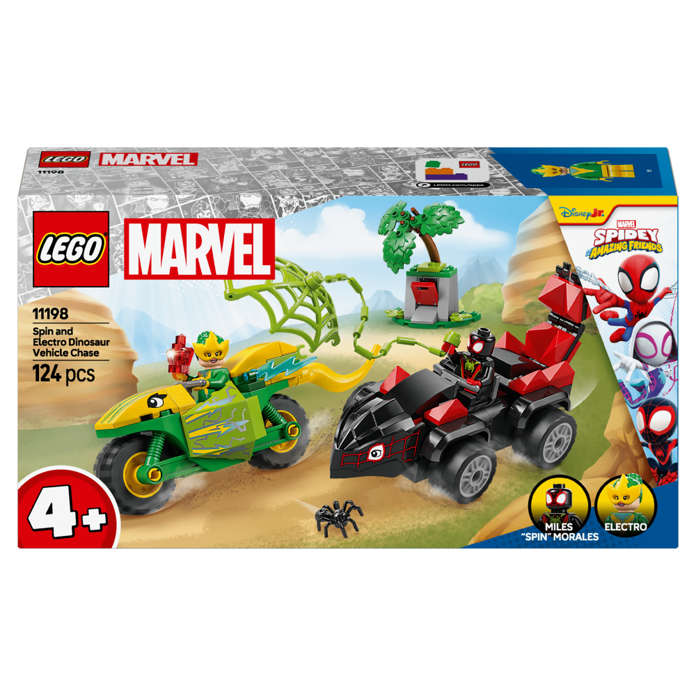 LEGO Marvel Spidey And His Amazing Friends Spin and Electro Dinosaur Vehicle Chase 11198