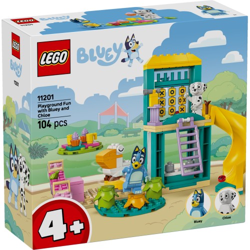 LEGO Bluey Playground Fun with Bluey & Chloe – 4+ Playset with See-Saw, Slide & Rotating Ride (11201)