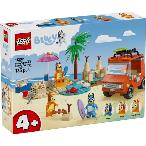 LEGO Bluey: Bluey’s Beach & Family Car Trip – 4+ Playset with Car, Surfboards & 3 Figures (11202)