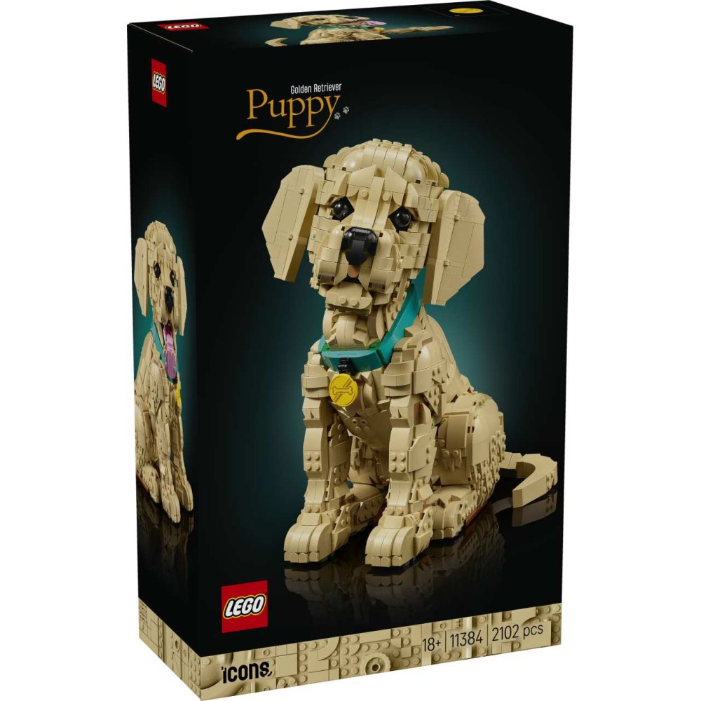 LEGO Icons Golden Retriever Puppy 11384 – Posable Dog Figure Building Set for Adults