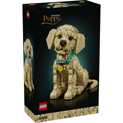 LEGO Icons Golden Retriever Puppy 11384 – Posable Dog Figure Building Set for Adults