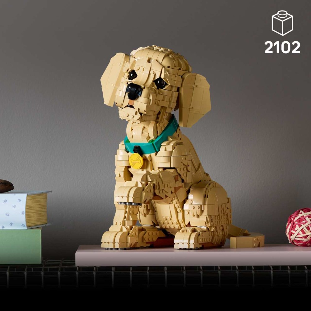 LEGO Icons Golden Retriever Puppy 11384 – Posable Dog Figure Building Set for Adults
