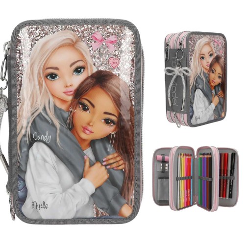 TOPModel MY BFF Triple Pencil Case – Glitter 3-Zip Filled Pencil Case