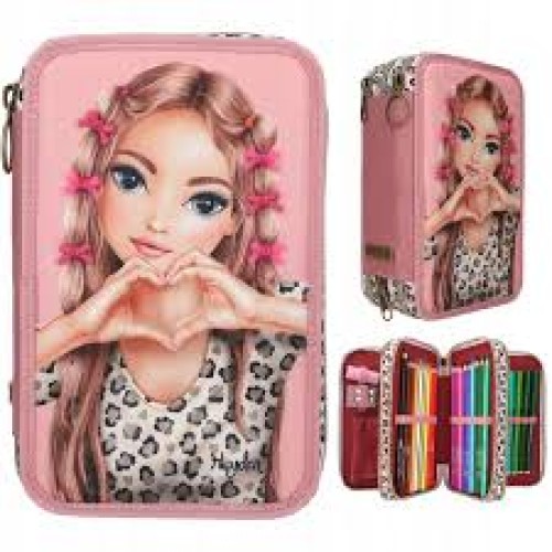 TOPModel LEOHEART Triple Pencil Case with Bow – Filled 3-Zip Case