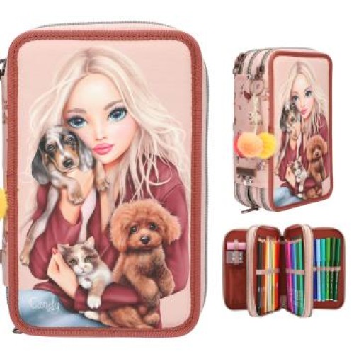 TOPModel FUR EVER FRIENDS Triple Pencil Case – Filled 3-Zip School Pencil Case for Kids