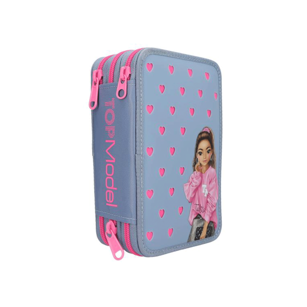 TOPModel Triple Pencil Case with Silicone Pins – Filled 3-Zip Pencil Case