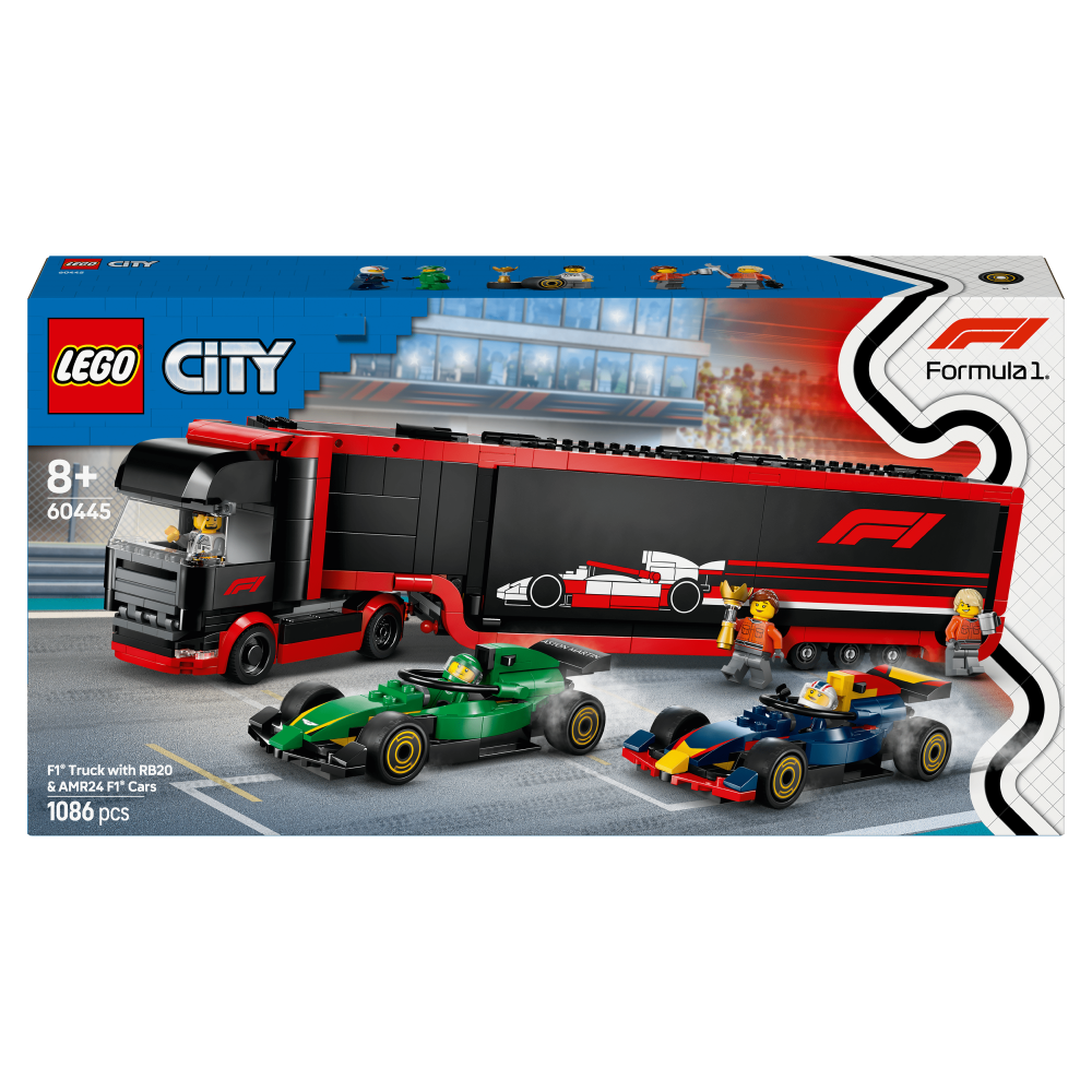 LEGO City F1 Truck with RB20 & AMR24 F1 Cars 60445