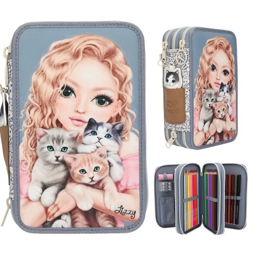 TOPModel 3 Compartment Pencil Case CAT LOVE – Filled School Set with Kittens 0013271