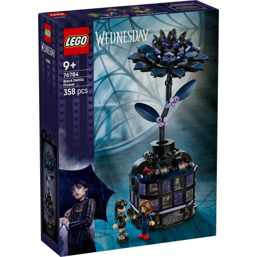 LEGO Wednesday Black Dahlia Flower – Opening Display with Hidden Classroom & 2 Mini-Dolls (76784)