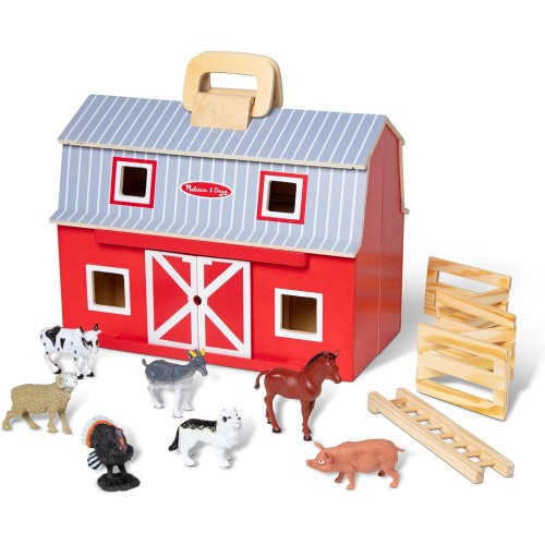 Melissa & Doug Fold and Go Wooden Barn With 7 Animal Play Figures