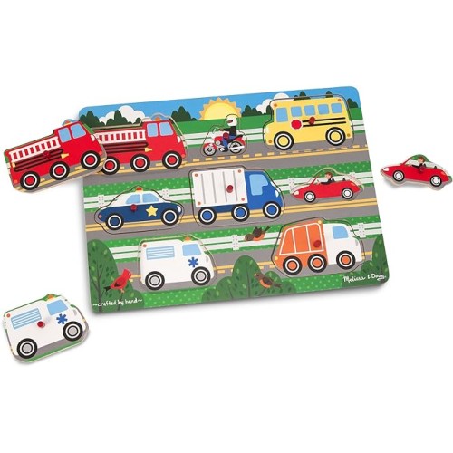 Melissa & Doug Wooden Peg Puzzle - Vehicles