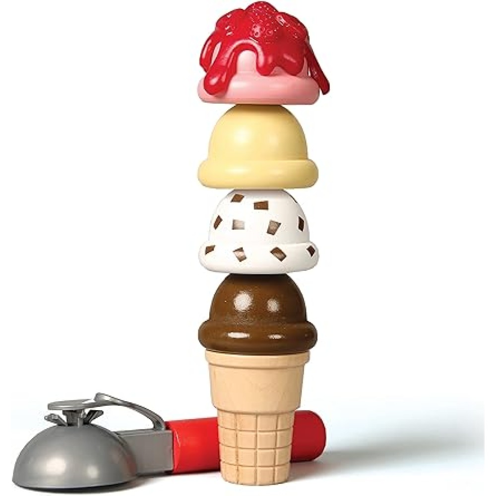 Melissa & Doug Wooden Scoop and Serve Ice Cream Counter (28 pcs) - Play Food and Accessories