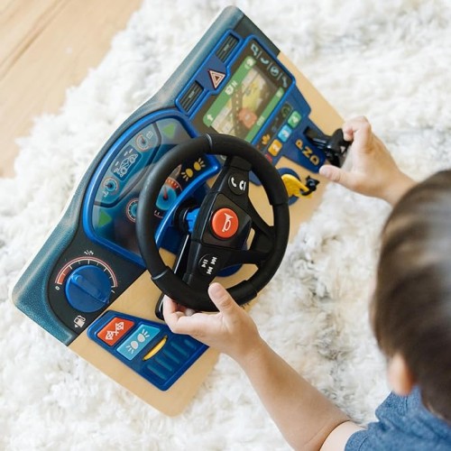 Melissa & Doug Vroom & Zoom Interactive Wooden Dashboard Steering Wheel Pretend Play Driving Toy