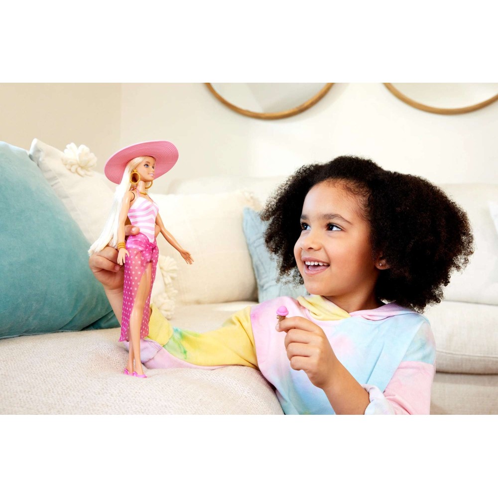 Blonde Barbie Doll with Swimsuit and Beach-Themed Accessories