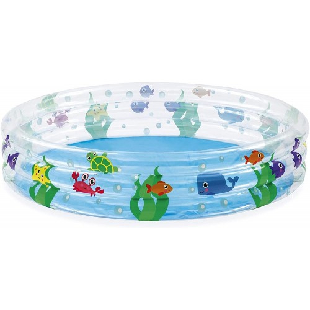 Bestway BW51004-20 Inflatable Play Pool, Deep Dive 3-Ring sea Theme for Kids