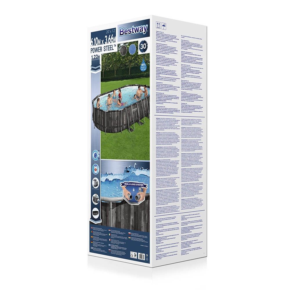 Bestway 20ft Power Steel Wood Panel Print Oval Pool Set